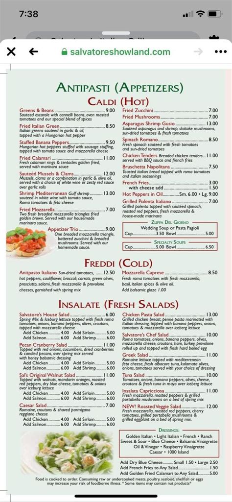 salvatores howland|Menu for Salvatores Italian Grill in Warren, OH 